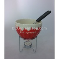 New design lovely ceramic fondue pot with metal rack