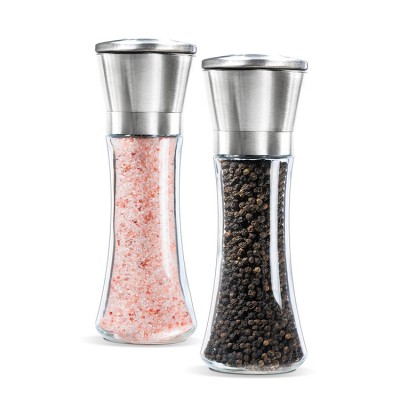 180ml glass seasoning high quality customizable commercial ceramic spice herb salt & pepper grinder mills stainless steel holder